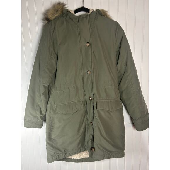Abercrombie & Fitch sherpa lined military parka! Olive green Sz M - Picture 2 of 11